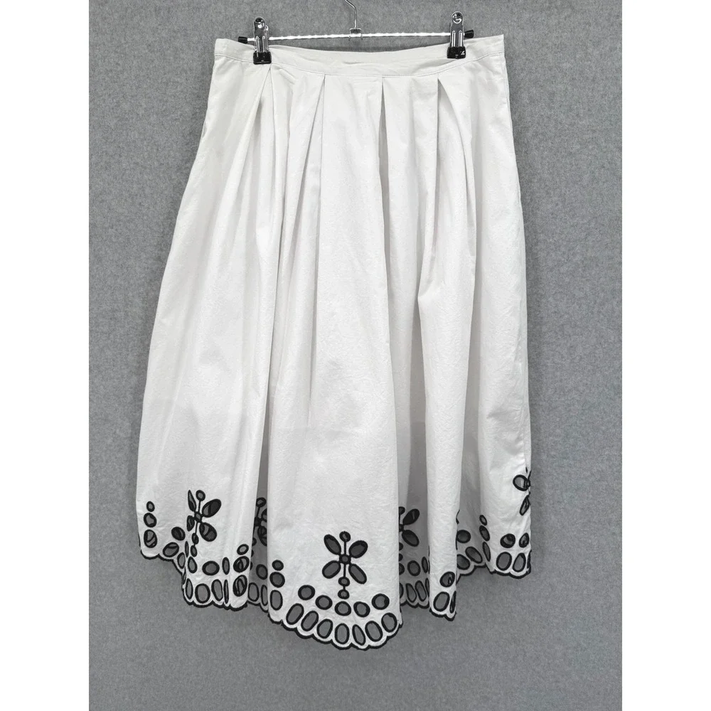 Anthropologie‎ Moulinette Soeurs Skirt Women Eyelet Scalloped Poplin Size 10